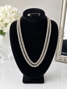 Silver Tone 2 Strand Byzantine Chain Necklace Statement Necklace